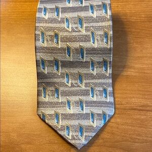 Bugatti 100% Italian Silk Neck Tie Tan Blue Cuff Links Formal Wedding Prom